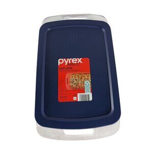 Pyrex Easy Grab Glass Casserole Baking Dish 3qt. 13x9x2 W/Blue Lid New